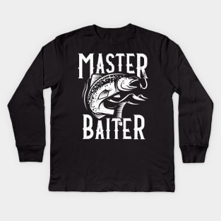 Master Baiter white print Kids Long Sleeve T-Shirt